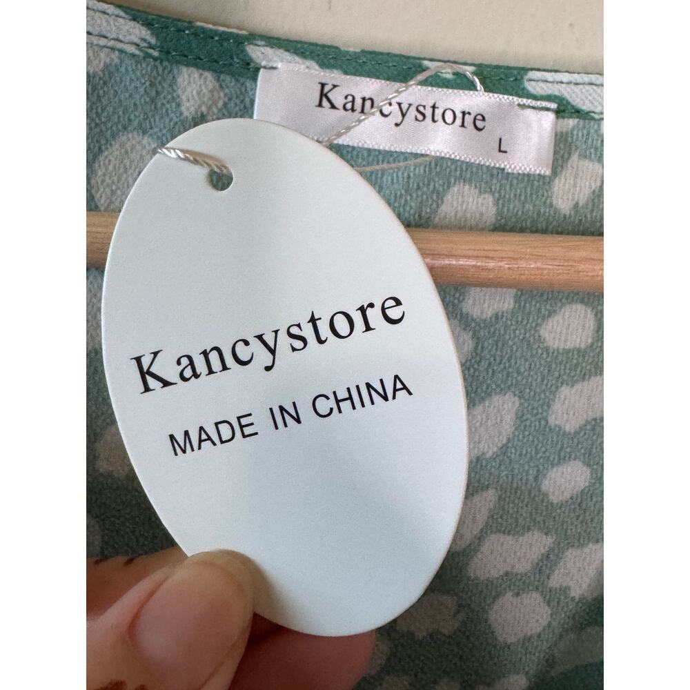 NWT Kancystore Button Down V Neck Tie Knot  3/4 Sleeve Chiffon Casual Blouse - Picture 3 of 4